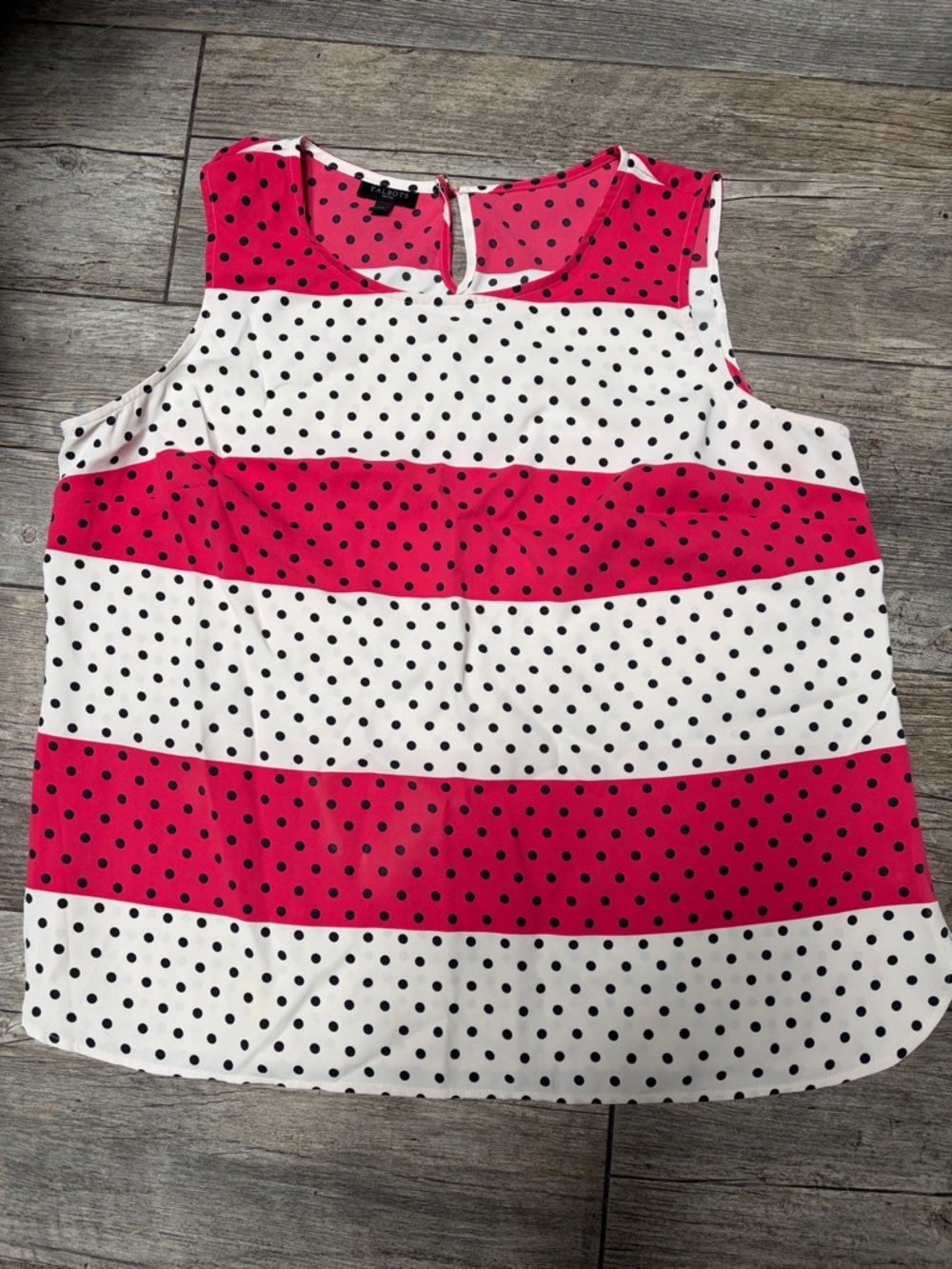 Talbots Polka Dot Striped Sleeveless Blouse - Pink & White